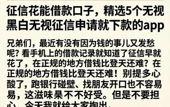 征信花能借款口子，精选5个无视黑白无视征信申请就下款的app