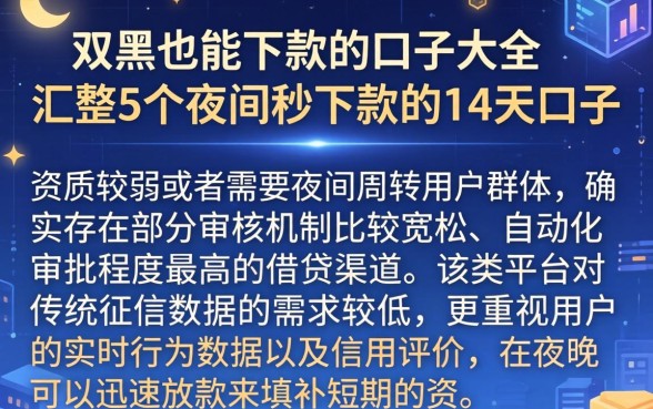 双黑也能下款的口子大全，汇整5个夜间秒下款的14天口子