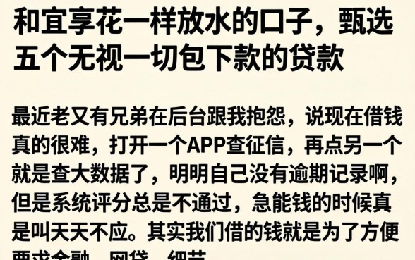 和宜享花一样放水的口子，甄选五个无视一切包下款的贷款