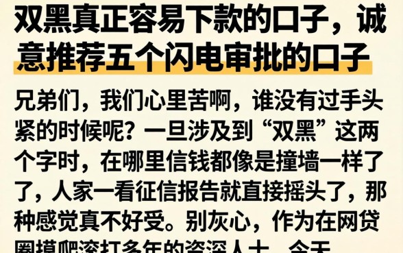 双黑真正容易下款的口子，诚意推荐五个闪电审批的口子