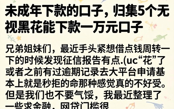未成年下款的口子，归集5个无视黑花能下款一万元口子