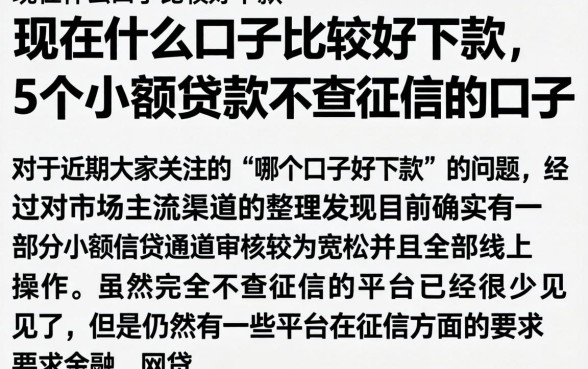 现在什么口子比较好下款,概括5个小额贷款不查征信的口子