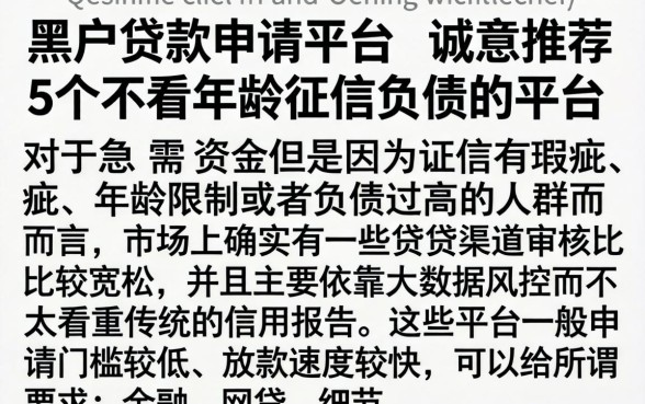 黑户贷款申请平台，诚意推荐5个不看年龄征信负债的平台