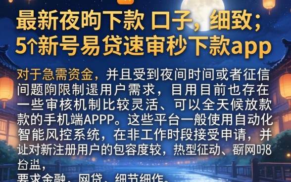 最新夜间下款的口子，细致阐述5个新号易贷速审秒下款app