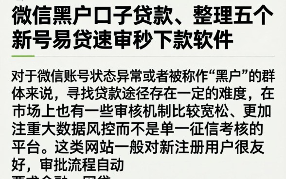 微信黑户口子贷款，整理五个新号易贷速审秒下款软件