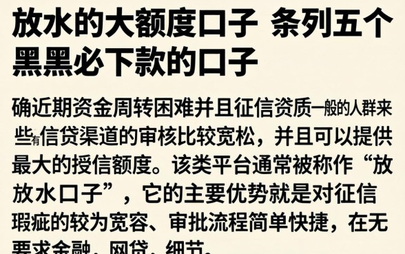 放水的大额度口子，条列五个黑户必下款的口子