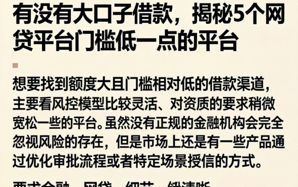 有没有大口子借款，揭秘5个网贷平台门槛低一点的平台