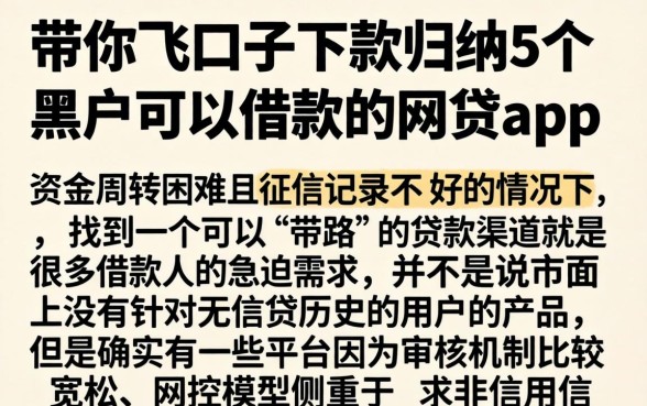带你飞口子下款,归纳5个黑户可以借款的网贷app