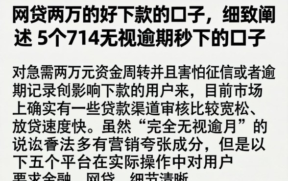 网贷两万的好下款的口子，细致阐述5个714无视逾期秒下的口子