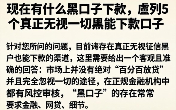 现在有什么黑口子下款的，胪列5个真正无视一切黑能下款口子