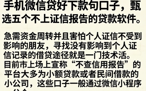 手机微信贷好下款的口子，甄选五个不上征信报告的贷款软件