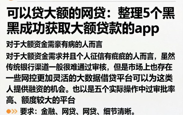 可以贷大额的网贷,整理5个黑户成功获取大额贷款的app