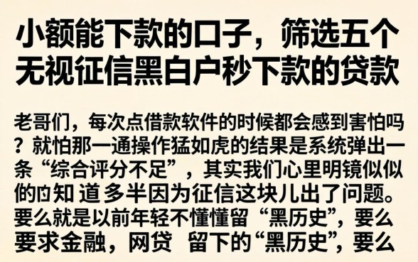 小额能下款的口子，筛选五个无视征信黑白户秒下款的贷款