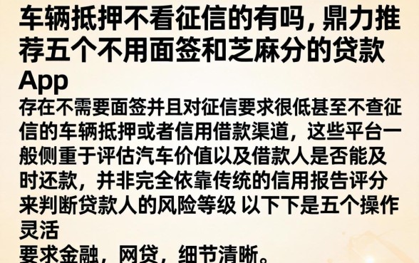 车辆抵押不看征信的有吗，鼎力推荐五个不用面签和芝麻分的贷款app