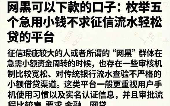 网黑可以下款的口子，枚举五个急用小钱不求征信流水轻松贷的平台