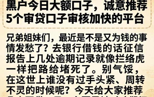 黑户今日大额口子，诚意推荐5个审贷口子审核加快的平台