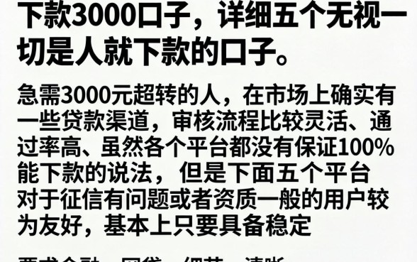 下款3000的口子，详细阐述五个无视一切是人就下款的口子