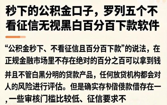 秒下的公积金口子，罗列五个不看征信无视黑白百分百下款软件