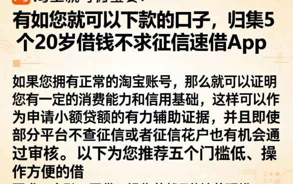 有淘宝就可以下款的口子,归集5个20岁借钱不求征信速借app