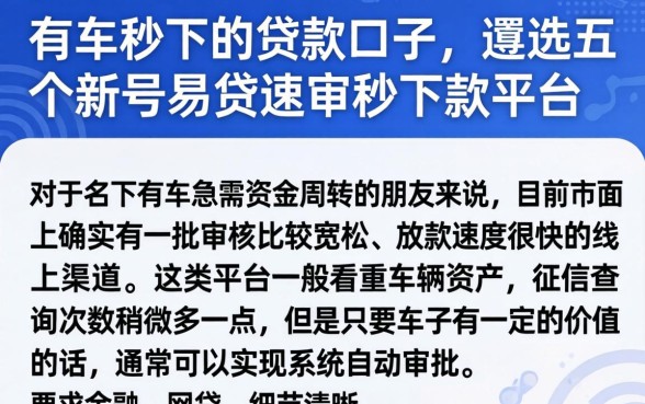 有车秒下的贷款口子，遴选五个新号易贷速审秒下款平台