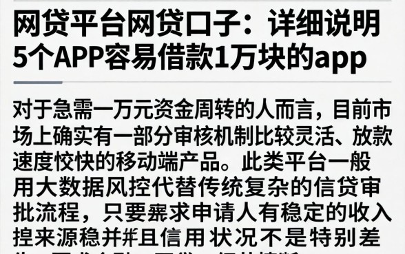 网贷平台网贷口子，详尽说明5个APP容易借款1万块的app