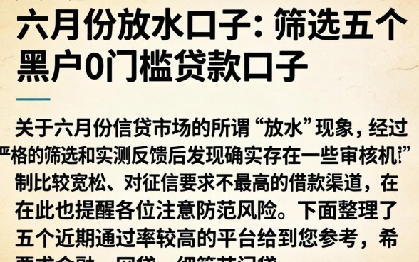 六月份放水的口子，筛选五个黑户0门槛贷款口子