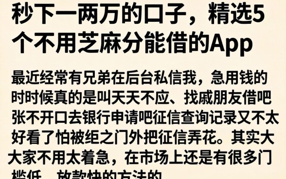 秒下一两万的口子,精选5个不用芝麻分能借的app