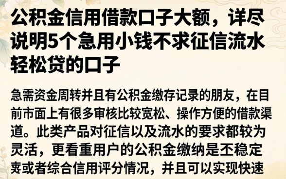 公积金信用借款口子大额，详尽说明5个急用小钱不求征信流水轻松贷的口子