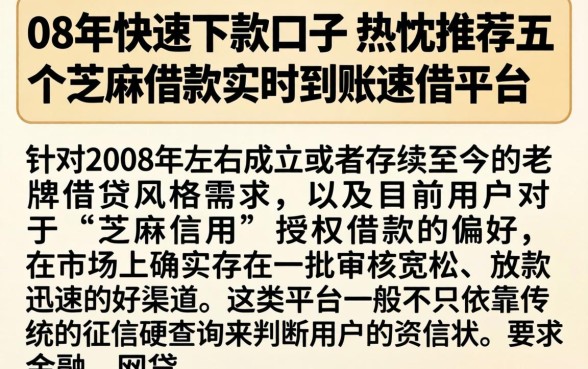 08年快速下款口子，热忱推荐五个芝麻借款实时到账速借平台