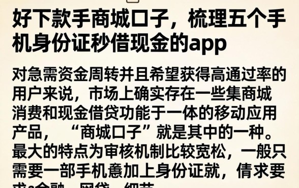 好下款的商城口子，梳理五个手机身份证秒借现金的app