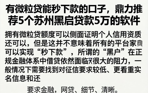 有微粒贷能秒下款的口子，鼎力推荐5个苏州黑户贷款5万的软件