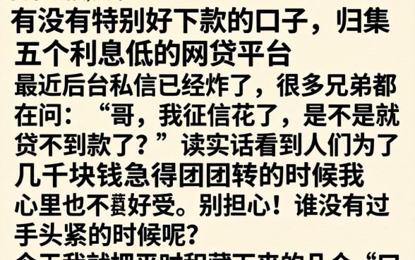 有没有特别好下款的口子，归集五个利息低的网贷平台