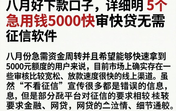 八月好下款的口子，详尽说明5个急用钱5000快审快贷无需征信软件