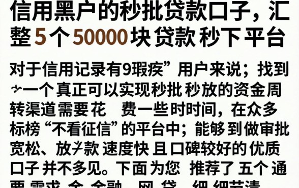 信用黑户的秒批贷款口子，汇整5个5000块贷款秒下平台