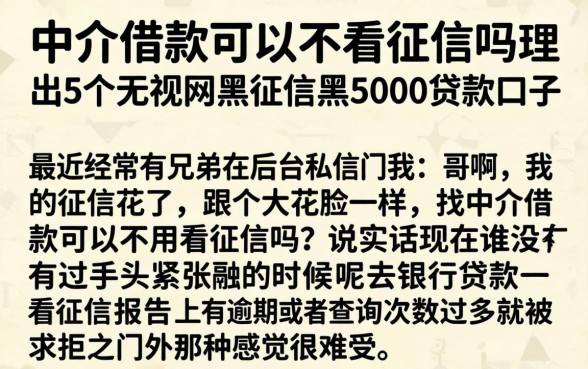 中介借款可以不看征信吗,理出5个无视网黑征信黑5000贷款口子