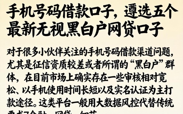手机号码借款口子，遴选五个最新无视黑白户网贷口子