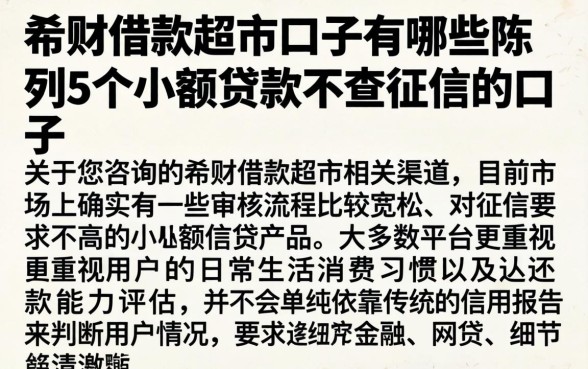 希财借款超市口子有哪些，陈列5个小额贷款不查征信的口子