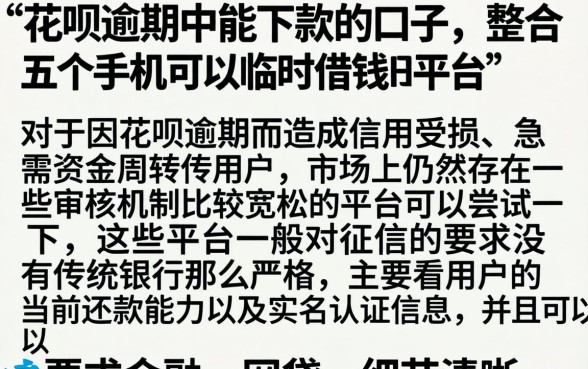 花呗逾期中能下款的口子,整合五个手机可以临时借钱的平台