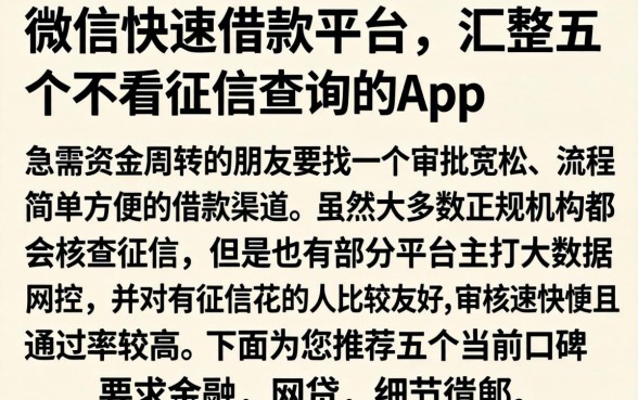 微信快速借款平台，汇整五个不看征信查询的app