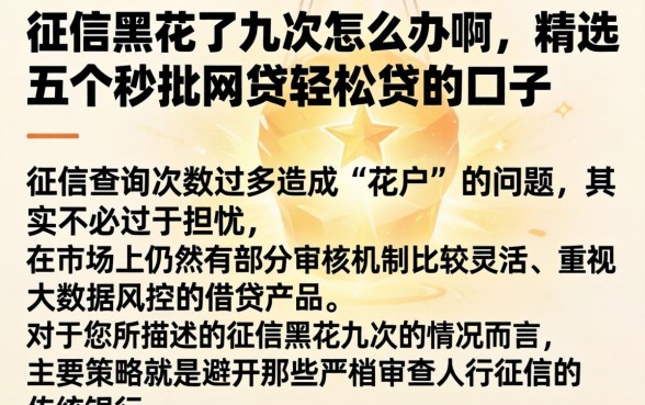 征信黑花了九次怎么办啊，精选五个秒批网贷轻松贷的口子