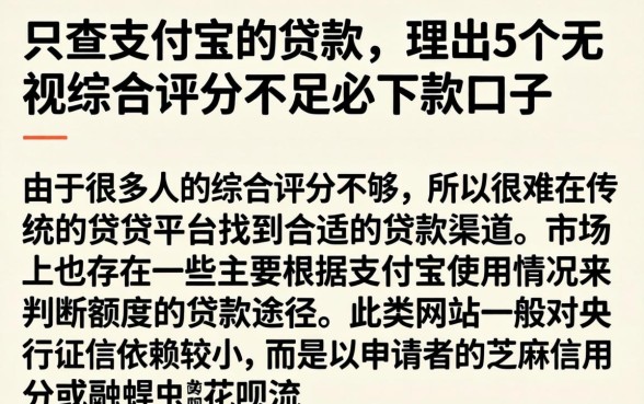 只查支付宝的贷款，理出5个无视综合评分不足必下款口子