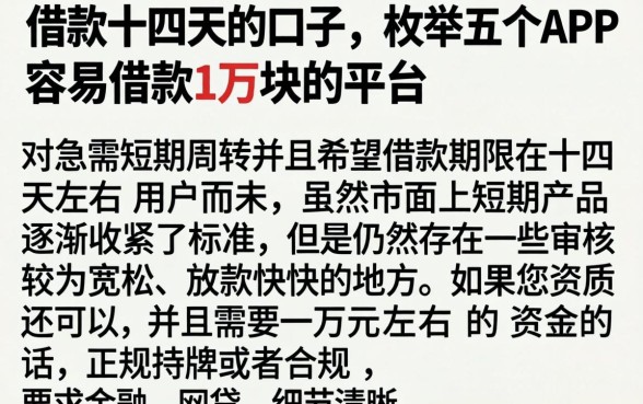 借款十四天的口子，枚举五个APP容易借款1万块的平台