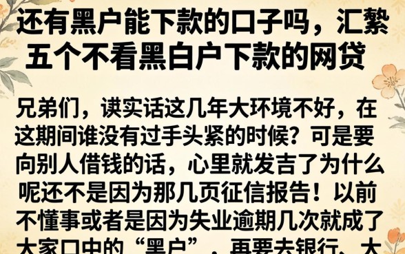 还有黑户能下款的口子吗，汇整五个不看黑白户下款的网贷