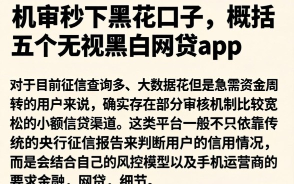 机审秒下黑花口子，概括五个无视黑白的网贷app