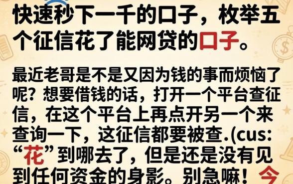 快速秒下一千的口子,枚举五个征信花了能网贷的口子