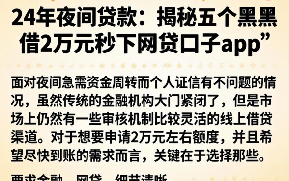 24年夜间贷款，揭秘五个黑户借2万元秒下网贷口子app