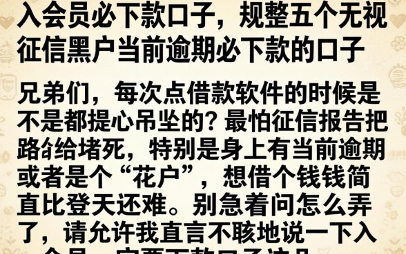 入会员必下款口子，规整五个无视征信黑户当前逾期必下款的口子