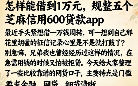 怎样能借到1万元，规整五个芝麻信用600贷款app