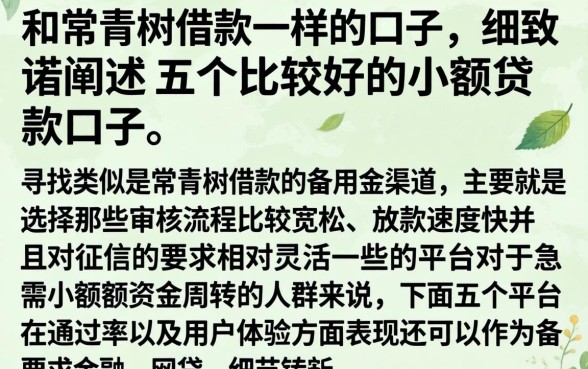 和常青树借款一样的口子，细致阐述五个比较好的小额贷款口子