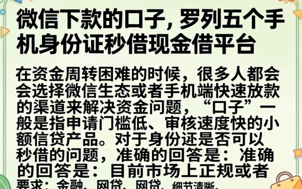 微信下款的口子，罗列五个手机身份证秒借现金的平台